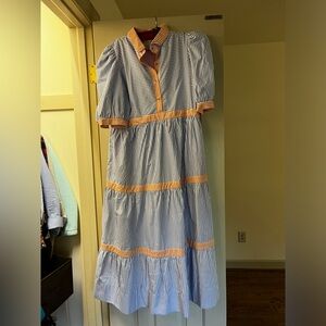 Gretchen Scott Size M Wash & Wear June Dress - Stripe Blue and Orange pinstripe